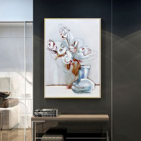 Hand Painted Oil Painting Abstract White Flowers Oil Painting Large Original Floral Canvas Wall Art Modern Living Room Flower Painting Bedroom Decor