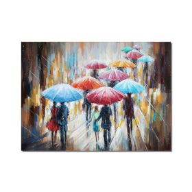 Woman With Umbrella On Rainy Day Canvas Oil Paintings Abstract Wall Art Decorative Picture For Living Room Decor No Frame