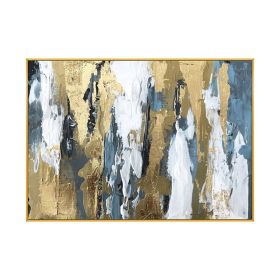 Abstract Gold Foil Block Painting Beige Poster Modern Golden Wall Art Picture for Living Room Navy Decor Big Size Tableaux