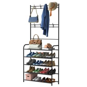 Entryway Coat Hat Rack Shoe Storage Shelf Shoe Rack Freestanding Hall Tree Garment Hanger Stand Clothes Shoe Organizer Combo