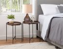 Set of 2 Modern Round Wood Brown Side Tables with Metal Legs - Contemporary Accent Furniture for Living Room, Bedroom, or Office - Stylish and Functio