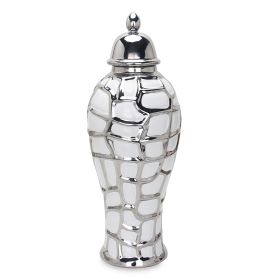 Regal White and Silver Ceramic Decorative Ginger Jar