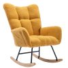 Rocking Chair with Pocket, Soft Teddy Fabric Rocking Chair for Nursery, Comfy Wingback Glider Rocker with Safe Solid Wood Base for Living Room Bedroom