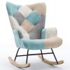 Modern Patchwork Accent Chair with Solid Wood Armrest and Feet, Mid-Century Modern Accent Sofa, Fabric Sofa Chair for Living Room Bedroom Studio, Comf