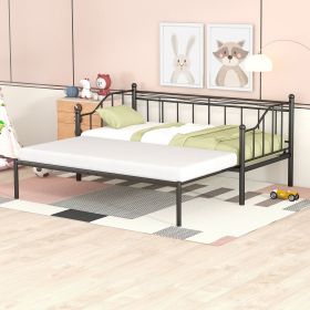 Twin Size Metal Daybed with Trundle, Daybed with Slat No Box required Black