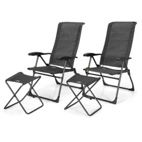 4 Pieces Patio Adjustable Back Folding Dining Chair Ottoman Set