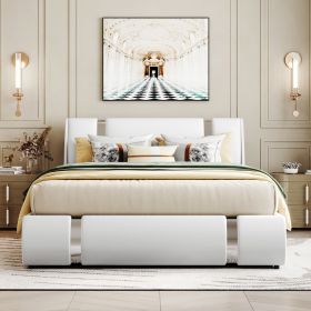 Queen Size Upholstered Faux Leather Platform bed with a Hydraulic Storage System