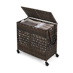 110L 2-Section Laundry Hamper with 2 Removable and Washable Liner Bags - Brown