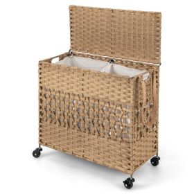 110L 2-Section Laundry Hamper with 2 Removable and Washable Liner Bags - Natural