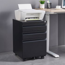 3-Drawer Mobile File Cabinet with Lock, Office Storage Filing Cabinet for Legal/Letter Size, Pre-Assembled Metal File Cabinet Except Wheels Under Desk