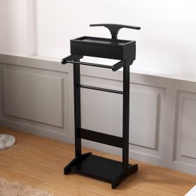 Stylish Black Portable Garment Rack, Clothes Valet Stand with Multifunctional Storage Organizer