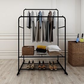 Double Rod Freestanding Garment Rack with Multi-Functional Storage - Sturdy Iron Pipe Design for Home and Office