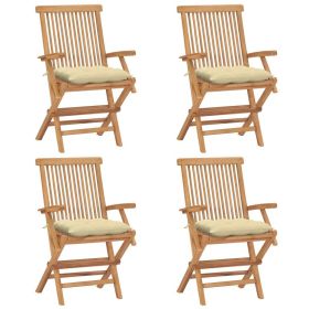 Patio Chairs with Cream White Cushions 4 pcs Solid Teak Wood