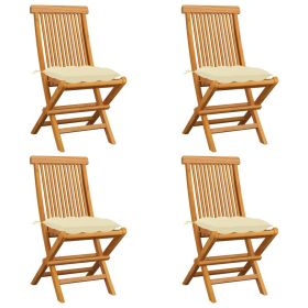 Patio Chairs with Cream White Cushions 4 pcs Solid Teak Wood - Cream