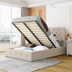 Full size Upholstered Platform bed with a Hydraulic Storage System - Beige