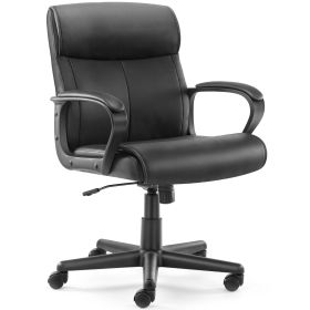 Sweetcrispy Mid Back Office Desk Chair with Padded Armrests PU Leather Home Office Chair - as Pic