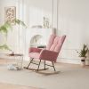 Rocking Chair Nursery, Solid Wood Legs Reading Chair withTeddy Fabric Upholstered, Nap Armchair for Living Rooms, Bedrooms, Offices, Best Gift,Pink Te