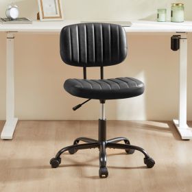 SWEETCRISPY PU Leather Low Back Task Chair Small Home Office Chair with Wheels - as Pic