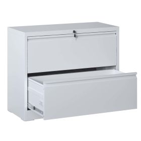 Lateral File Cabinet 2 Drawer, White Filing Cabinet with Lock, Lockable File Cabinet for Home Office, Locking Metal File Cabinet for Legal/Letter/A4/F