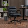 Office Chair,Mid Back Home Office Desk Task Chair with Wheels and Arms Ergonomic PU Leather Computer Rolling Swivel Chair with Padded Armrest,The back