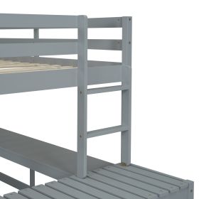 Full Loft Bed with Built-in Desk, Ladder Platform, Ladders, Guardrails,Grey