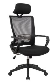 High back mesh chair  with wideand fixed headrest; color black; 300lbs    - Black