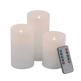 Set of 3 White LED Candles with Remote Timer, L:D3X6" M:D3X5" S:D3X4"