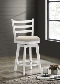 Joplin 20.5" White Ladder Back Counter Height Swivel Chair with Upholstered Seat