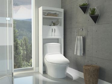 Malta Over The Toilet Cabinet; Double Doors; Three Shelves -White