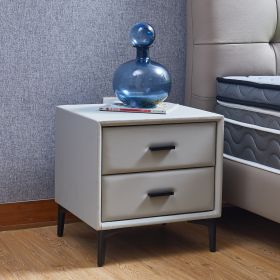 Modern Nightstand with 2 Drawers, Night Stand with PU Leather and Hardware Legs, End Table, Bedside Cabinet for Living Room/Bedroom (Light Gray)