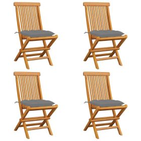 Patio Chairs with Gray Cushions 4 pcs Solid Teak Wood