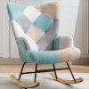 Modern Patchwork Accent Chair with Solid Wood Armrest and Feet, Mid-Century Modern Accent Sofa, Fabric Sofa Chair for Living Room Bedroom Studio, Comf