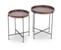 Set of 2 Modern Round Wood Brown Side Tables with Metal Legs - Contemporary Accent Furniture for Living Room, Bedroom, or Office - Stylish and Functio