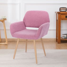 Teddy Fabric Upholstered Side Dining Chair with Metal Leg(Pink teddy fabric+Beech Wooden Printing Leg),KD backrest