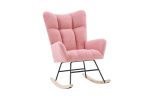 Rocking Chair Nursery, Solid Wood Legs Reading Chair withTeddy Fabric Upholstered, Nap Armchair for Living Rooms, Bedrooms, Offices, Best Gift,Pink Te