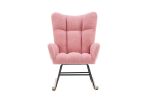 Rocking Chair Nursery, Solid Wood Legs Reading Chair withTeddy Fabric Upholstered, Nap Armchair for Living Rooms, Bedrooms, Offices, Best Gift,Pink Te