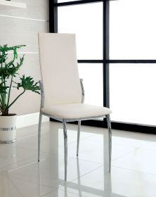 White Color Leatherette 2pcs Dining Chairs Chrome Legs Dining Room Side Chairs High Back Modern Chairs