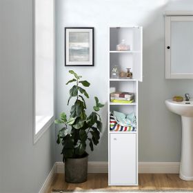 White Bathroom Storage Cabinet with Shelf Narrow Corner Organizer Floor Standing (H63 6 Shelves 2 Door)