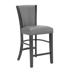 2pc Contemporary Glam Upholstered Counter Height Dining Side Chair Padded Plush Gray Fabric Upholstery Rich Black Color Wooden Furniture