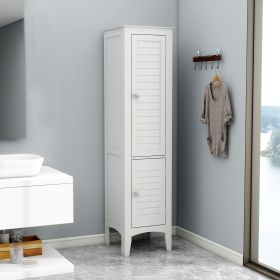 Tall Narrow Tower Freestanding Cabinet with 2 Shutter Doors 5 Tier Shelves for Bathroom, Kitchen ,Living Room ,Storage Cabinet,White