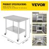 VEVOR Stainless Steel Work Table 36x24 Inch with 4 Wheels Commercial Food Prep Worktable with Casters Heavy Duty Work Table for Commercial Kitchen Res