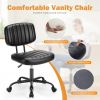 SWEETCRISPY PU Leather Low Back Task Chair Small Home Office Chair with Wheels - as Pic