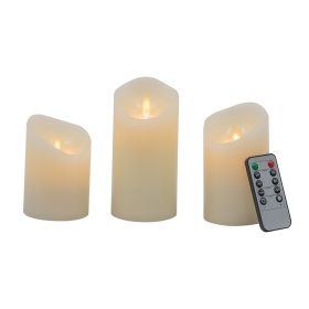 Set of 3 Flickering Ivory LED Candles with Remote Timer, L:D3X6" M:D3X5" S:D3X4"