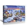 Framed Canvas Wall Art Decor Painting For Christmas,Cosy Christmas Village Scene Gift Painting For Christmas Gift, for the office too.