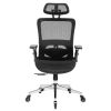 BLACK Ergonomic Mesh Office Chair, High Back - Adjustable Headrest with Flip-Up Arms, Tilt and lock Function, Lumbar Support and blade Wheels, KD chro