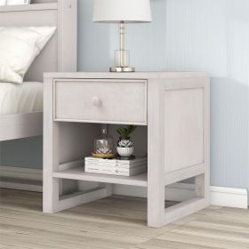 Wooden Nightstand with a Drawer and an Open Storage,End Table for Bedroom,Anitque White