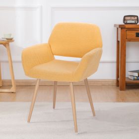 Teddy Fabric Upholstered Side Dining Chair with Metal Leg(Yellow teddy fabric+Beech Wooden Printing Leg),KD backrest