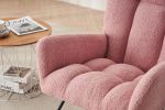 Rocking Chair Nursery, Solid Wood Legs Reading Chair withTeddy Fabric Upholstered, Nap Armchair for Living Rooms, Bedrooms, Offices, Best Gift,Pink Te