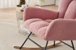 Rocking Chair Nursery, Solid Wood Legs Reading Chair withTeddy Fabric Upholstered, Nap Armchair for Living Rooms, Bedrooms, Offices, Best Gift,Pink Te