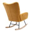 Rocking Chair with Pocket, Soft Teddy Fabric Rocking Chair for Nursery, Comfy Wingback Glider Rocker with Safe Solid Wood Base for Living Room Bedroom